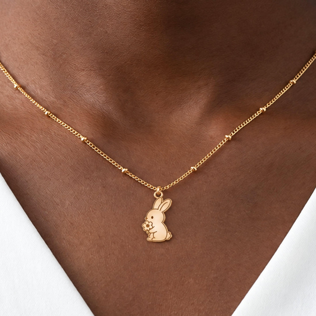 Bunny Flower Charm Necklace