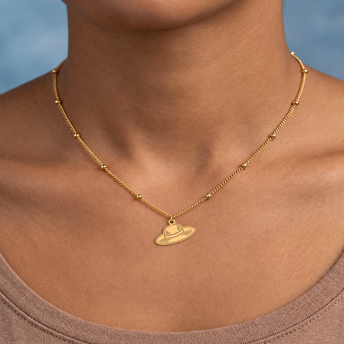Straw Hat Charm Necklace