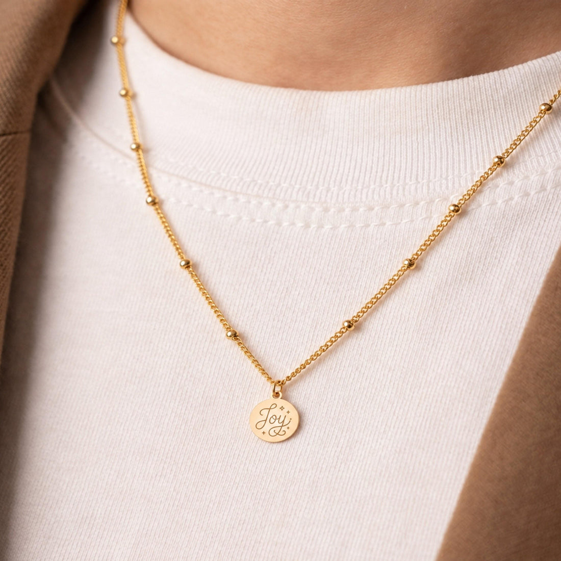 Joy Medallion Beady Chain Charm Necklace