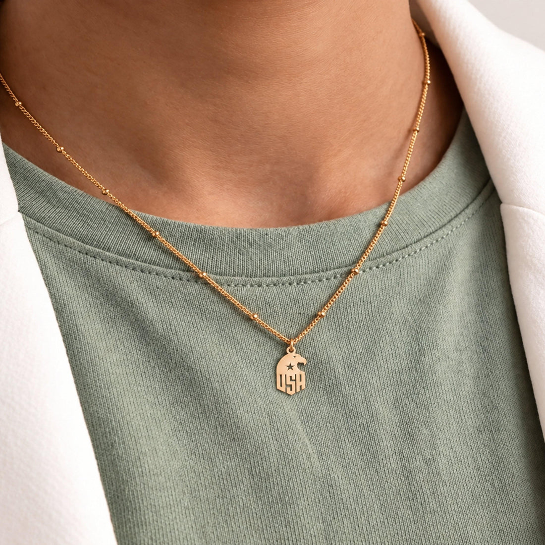 Eagle Head USA Charm Necklace