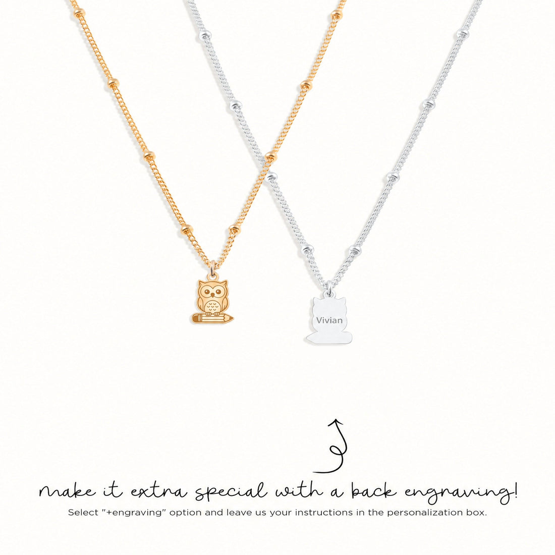 Owl on Pencil Charm Necklace