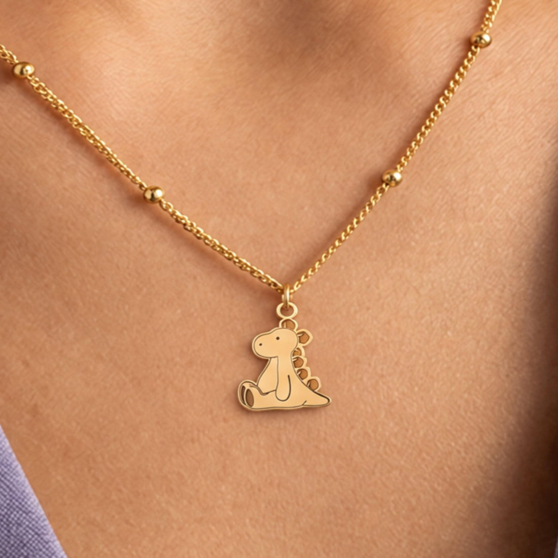 Sitting Baby Dinosaur Charm Necklace