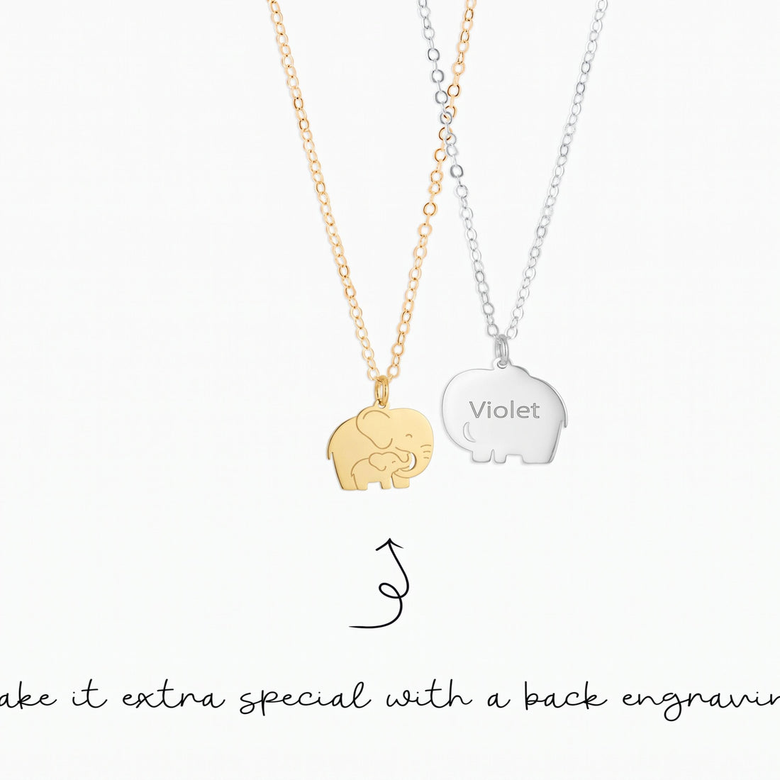 Elephant and Baby Charm Necklace
