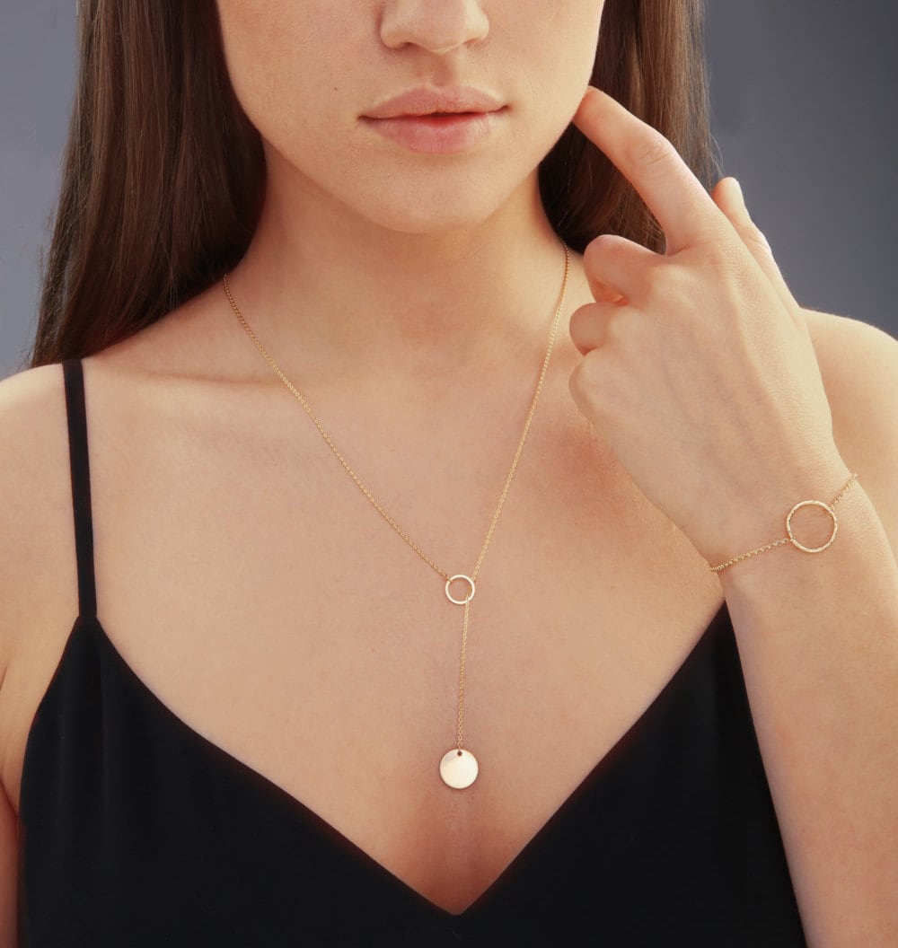 Gold Coin Lariat Necklace
