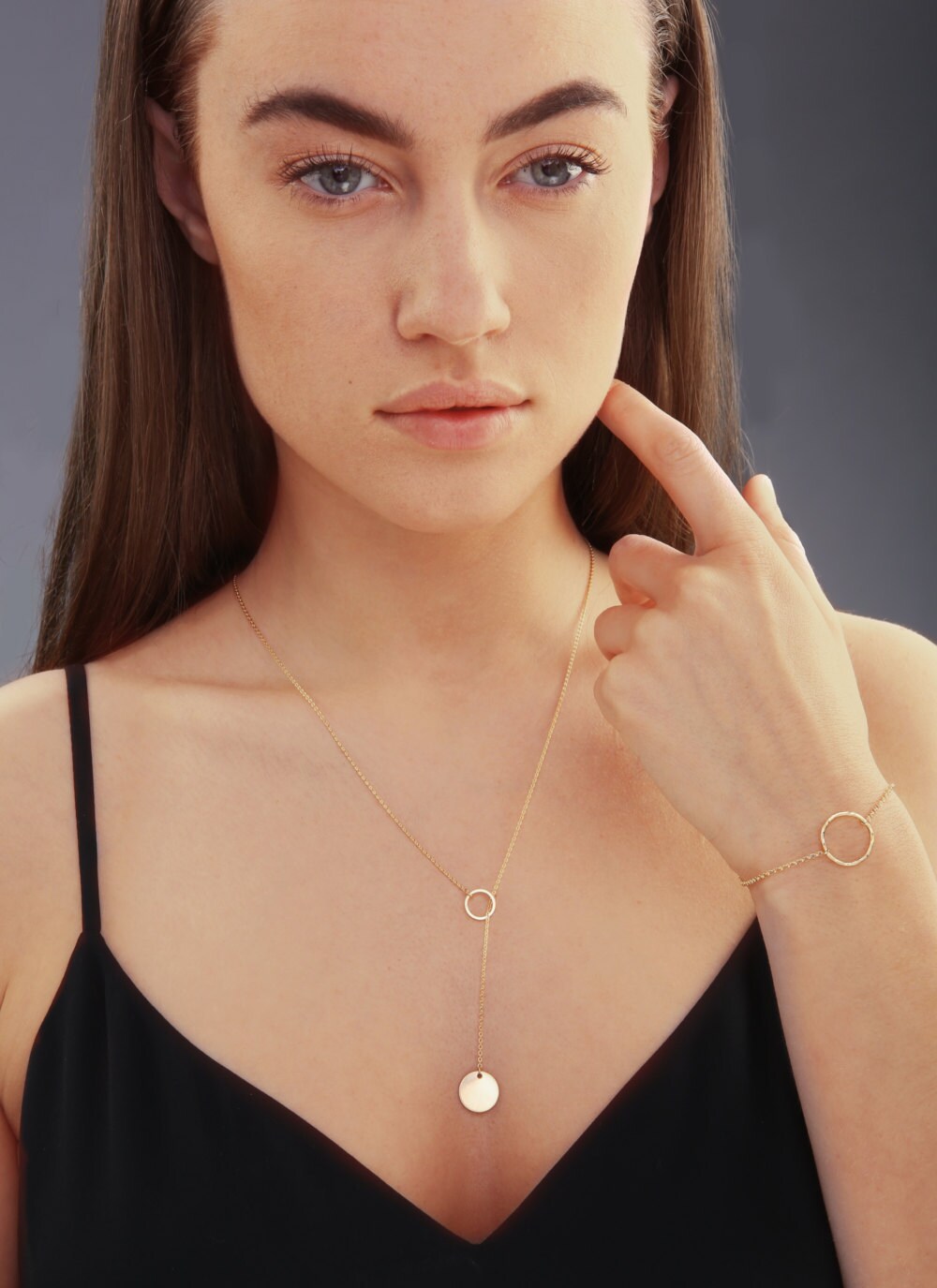 Gold Coin Lariat Necklace