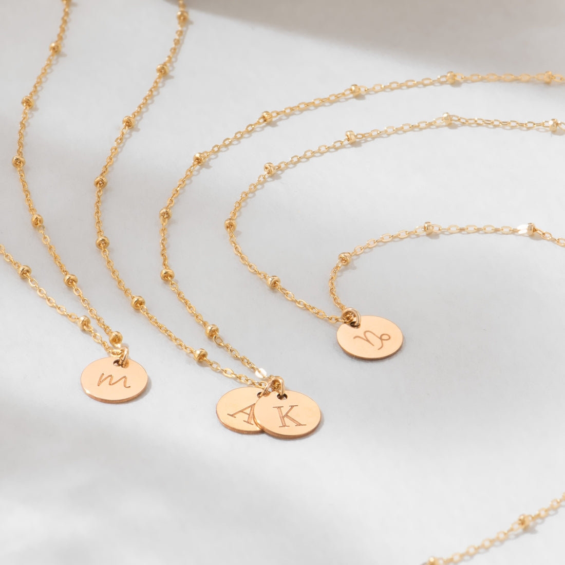 Personalized Initial Disc Beady Necklace