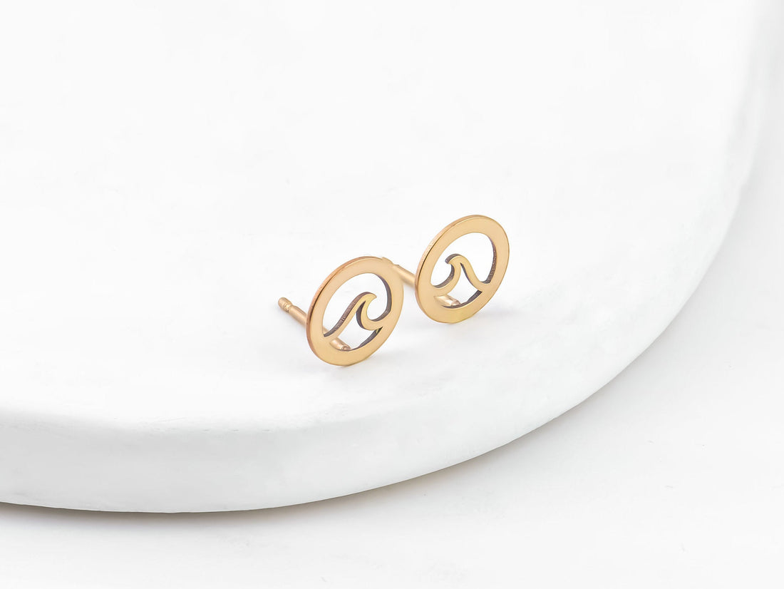 Gold Wave Stud Earrings