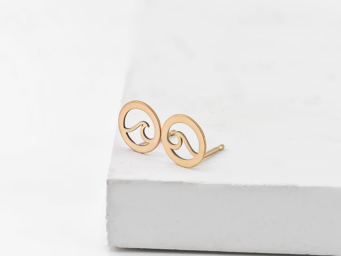 Gold Wave Stud Earrings