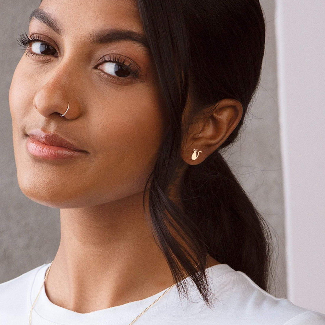 Gold Cat Stud Earrings