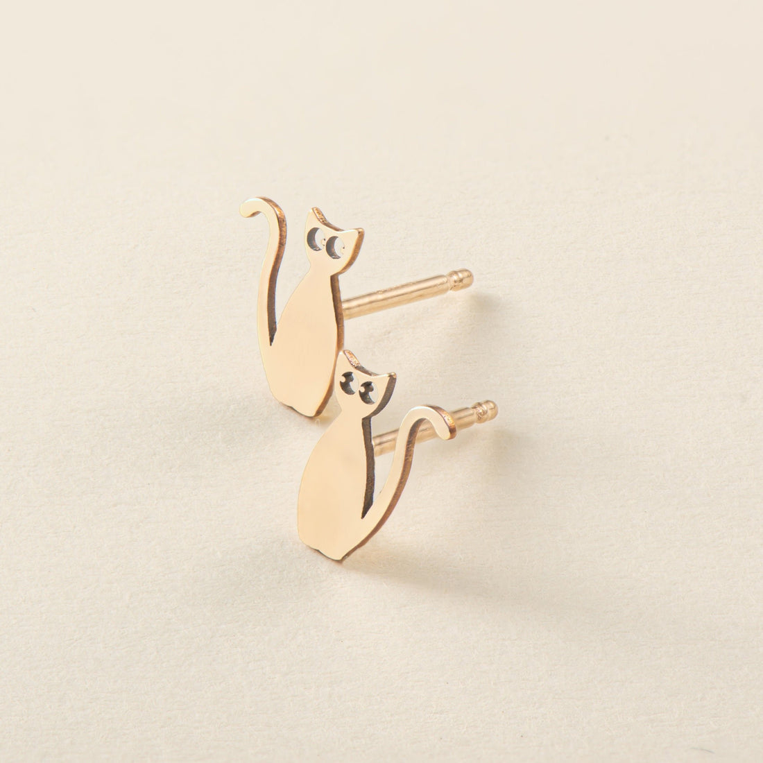 Gold Cat Stud Earrings