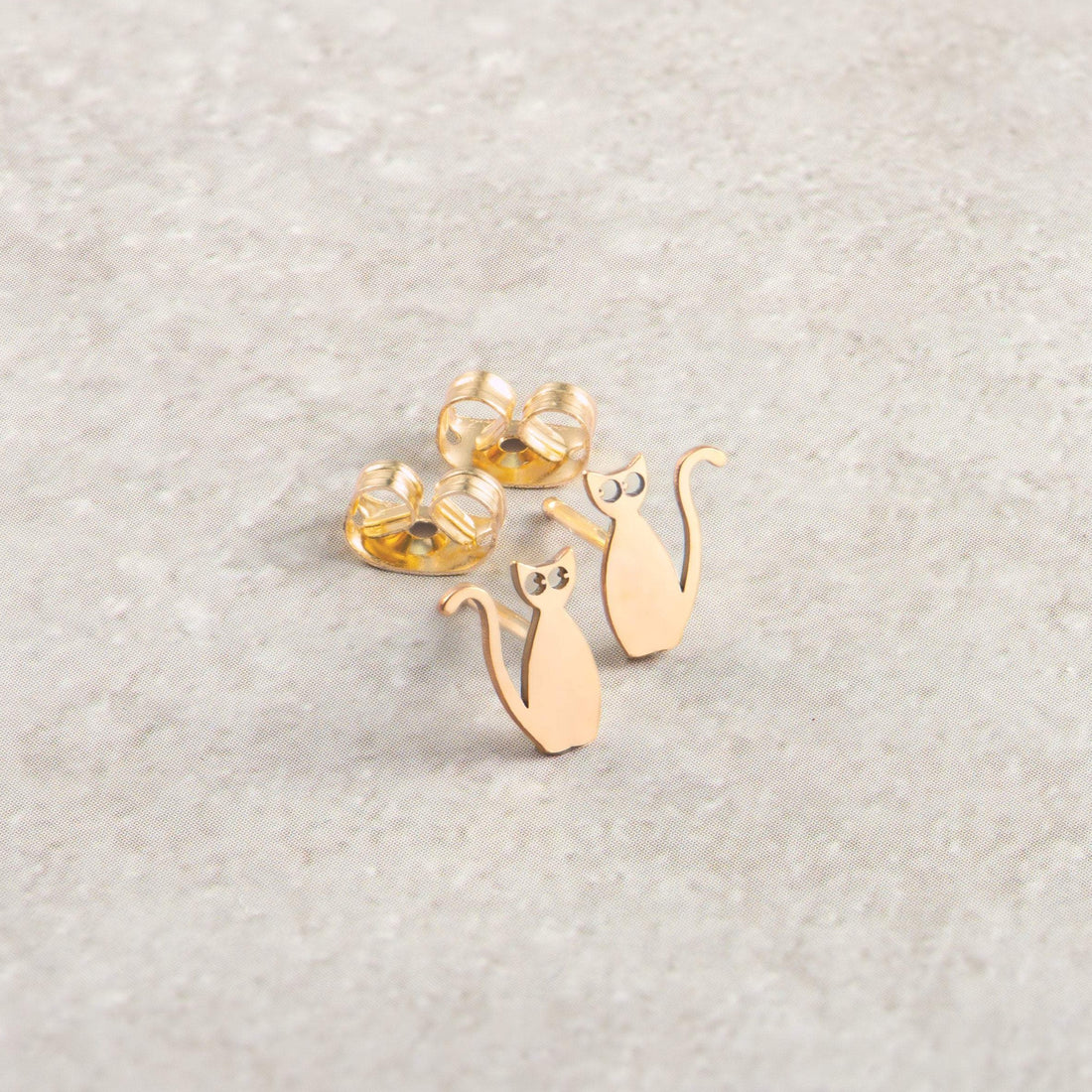 Gold Cat Stud Earrings