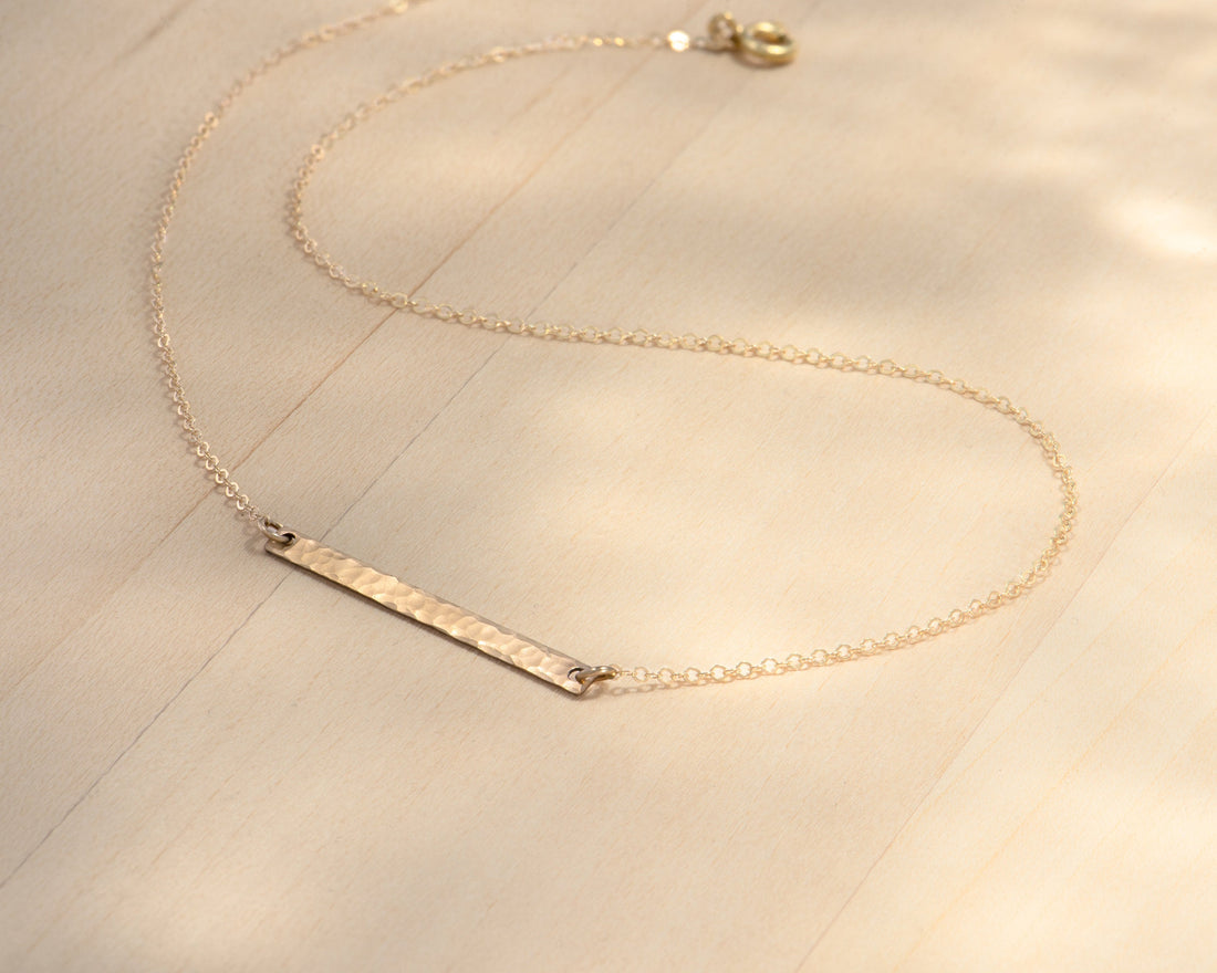 Skinny Hammered Bar Necklace