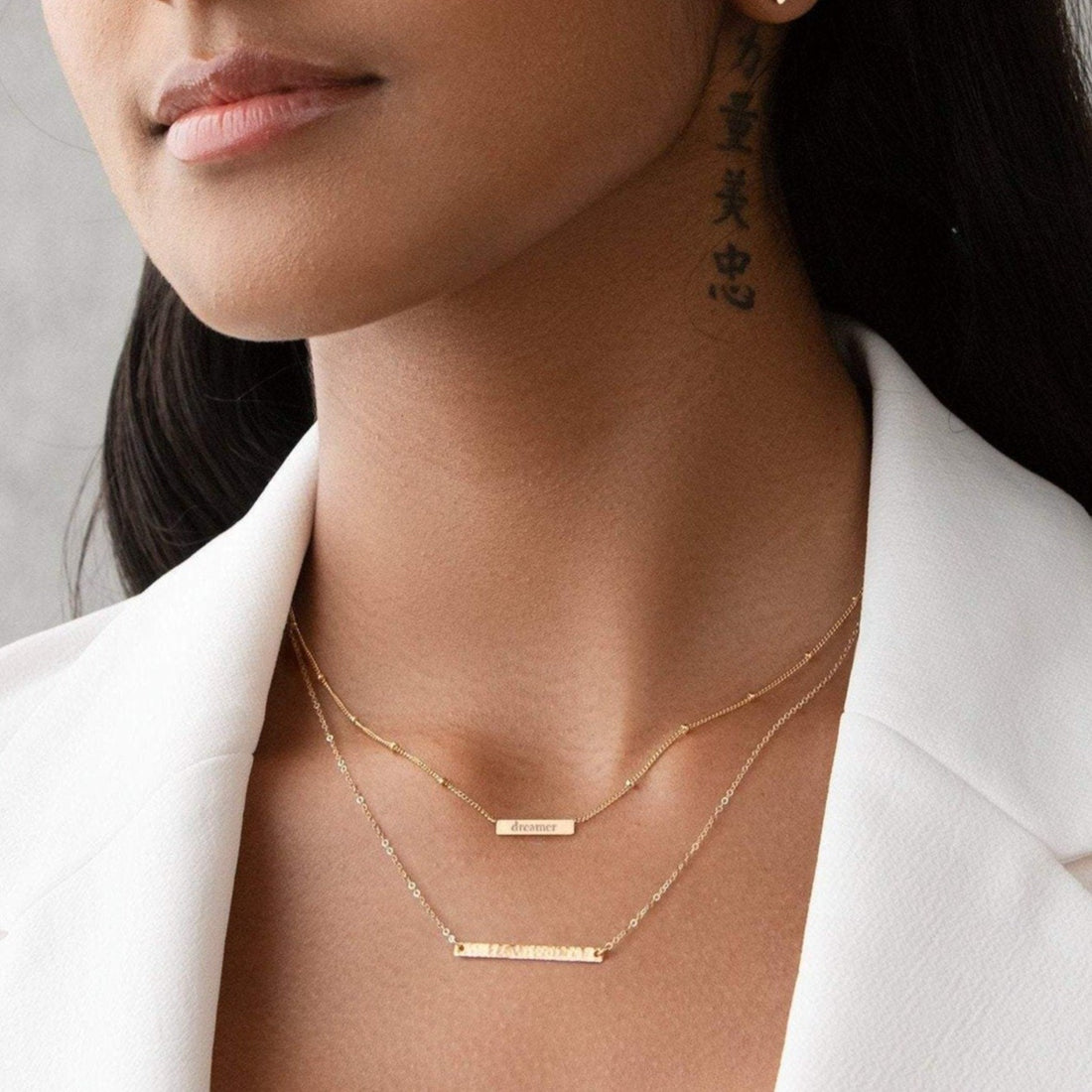 Skinny Hammered Bar Necklace