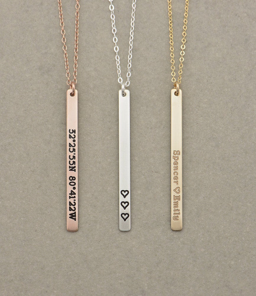 Engraved Bar Pendant Necklace