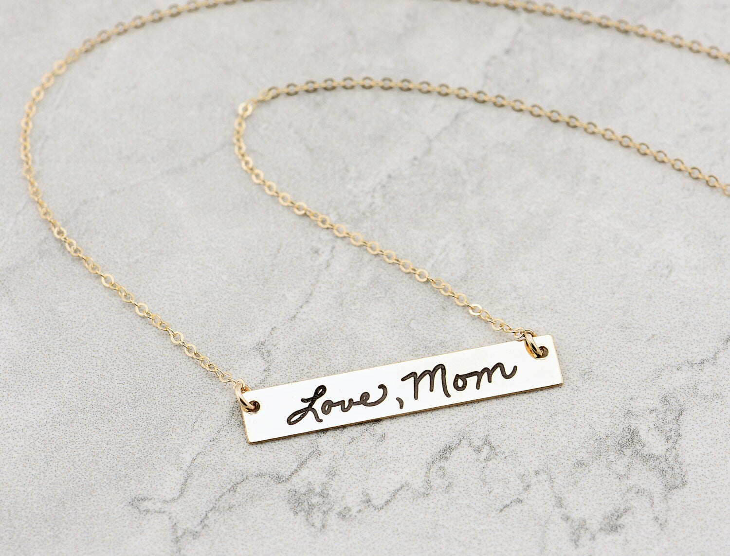 Gold Engraved Bar Necklace
