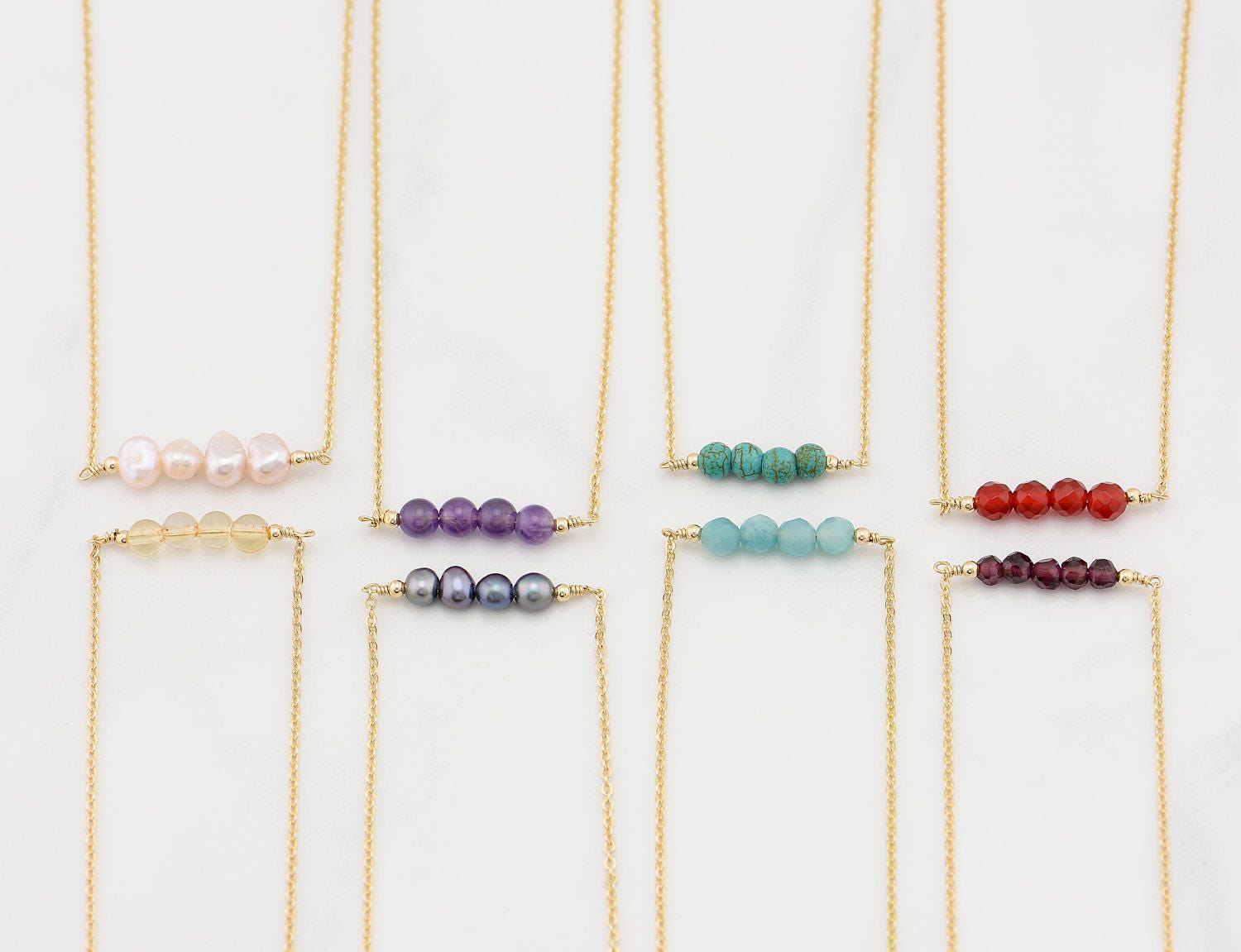 Gemstone Bar Pendant Necklace