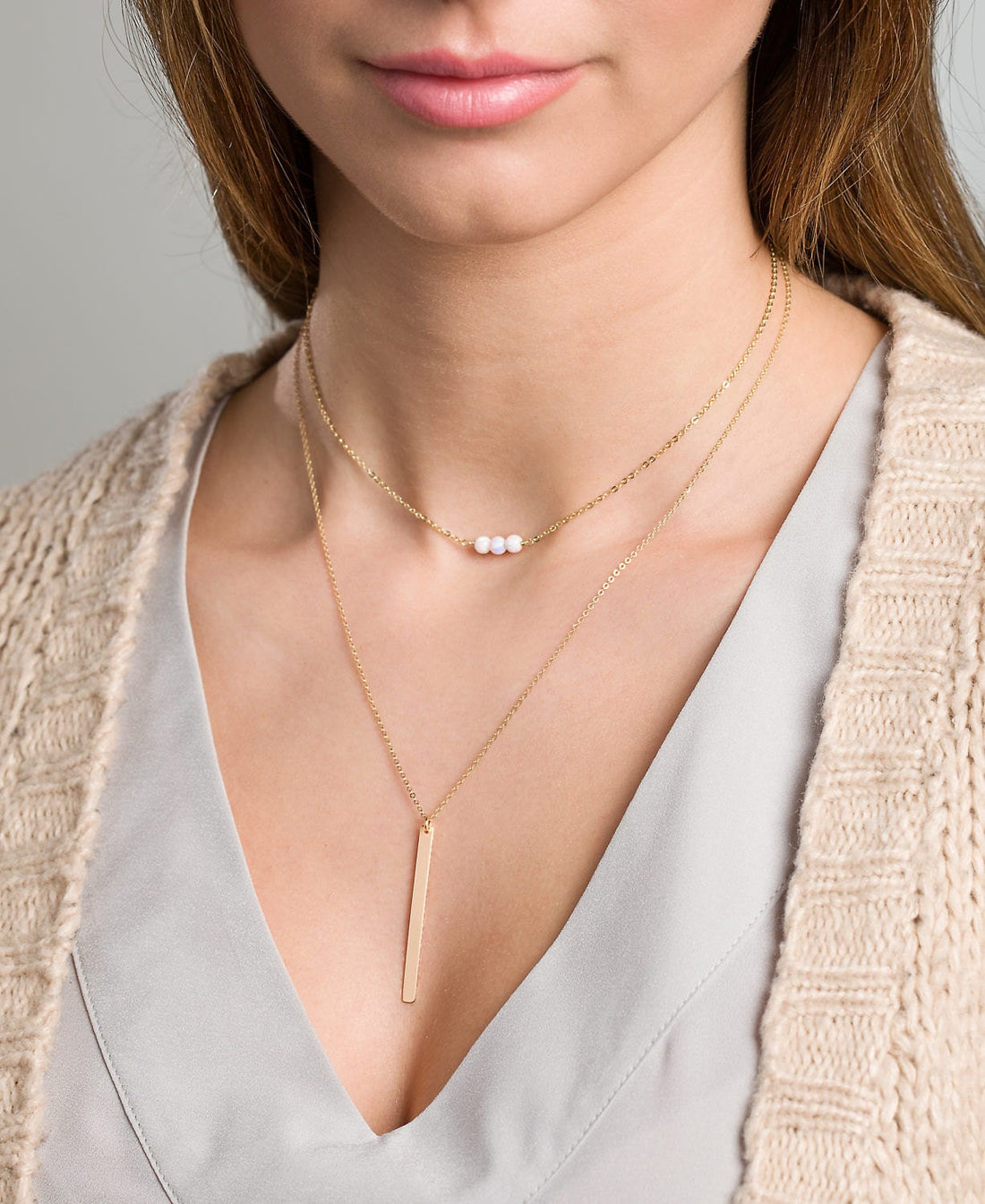 Gemstone Bar Pendant Necklace