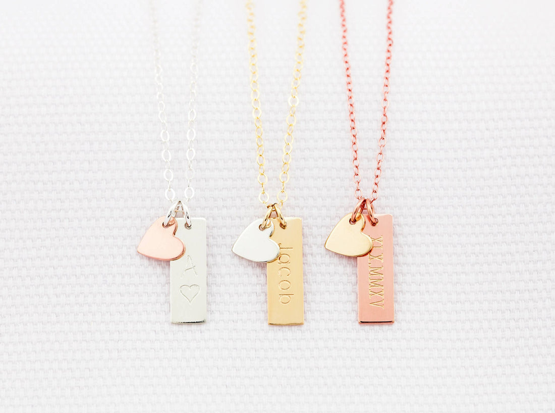 Vertical Bar with Heart Pendant Necklace
