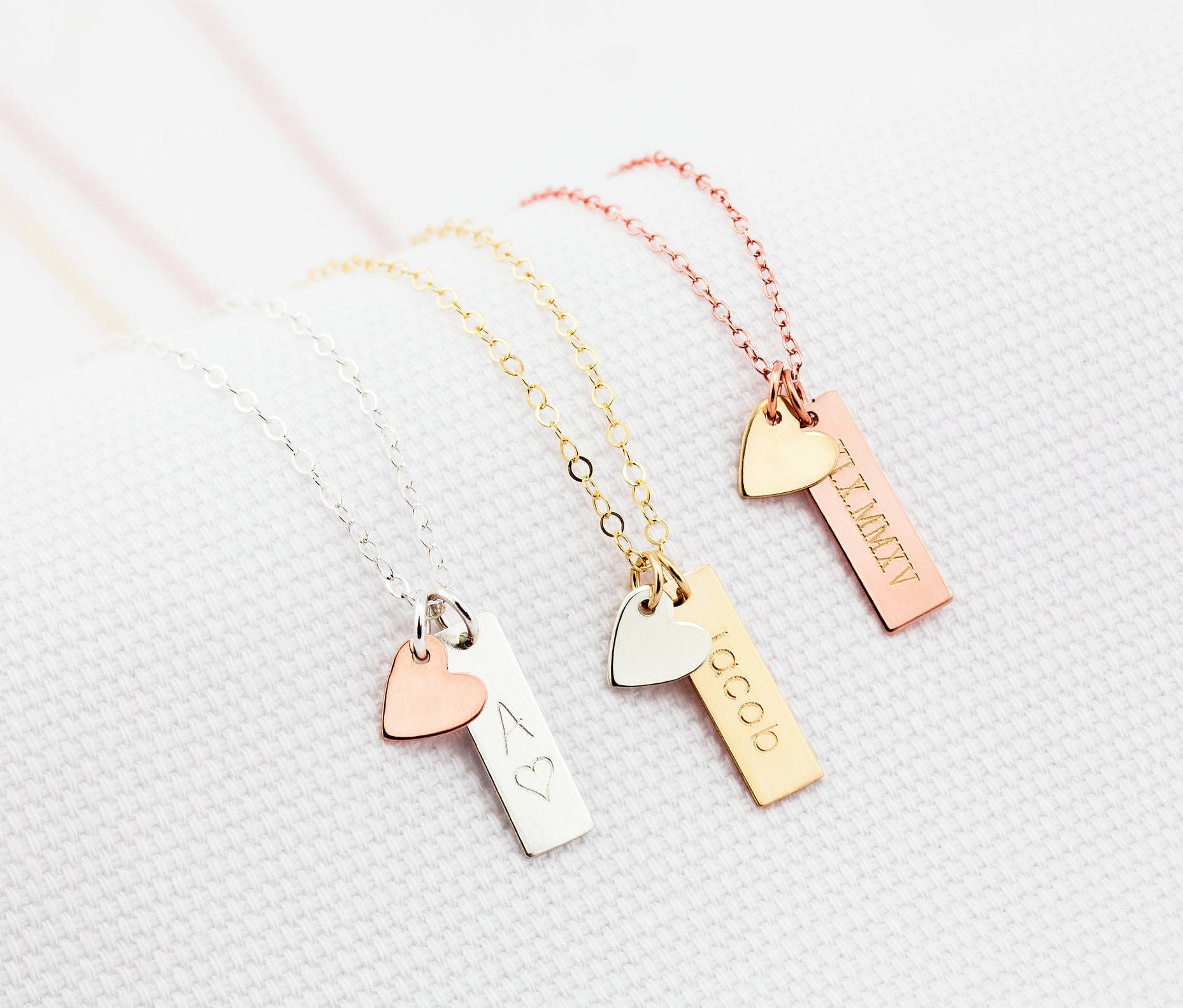 Vertical Bar with Heart Pendant Necklace