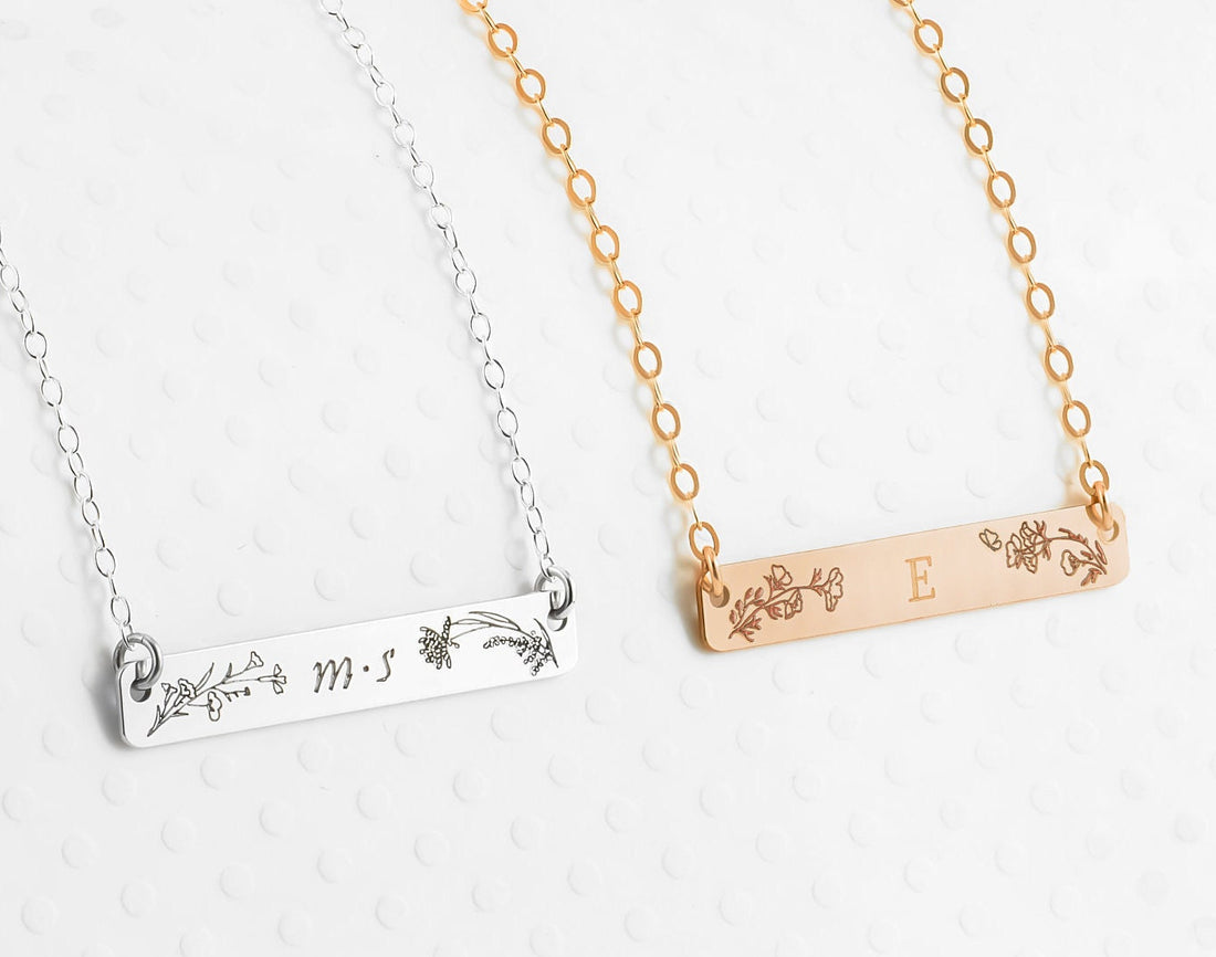 Initial Flower Bar Necklace