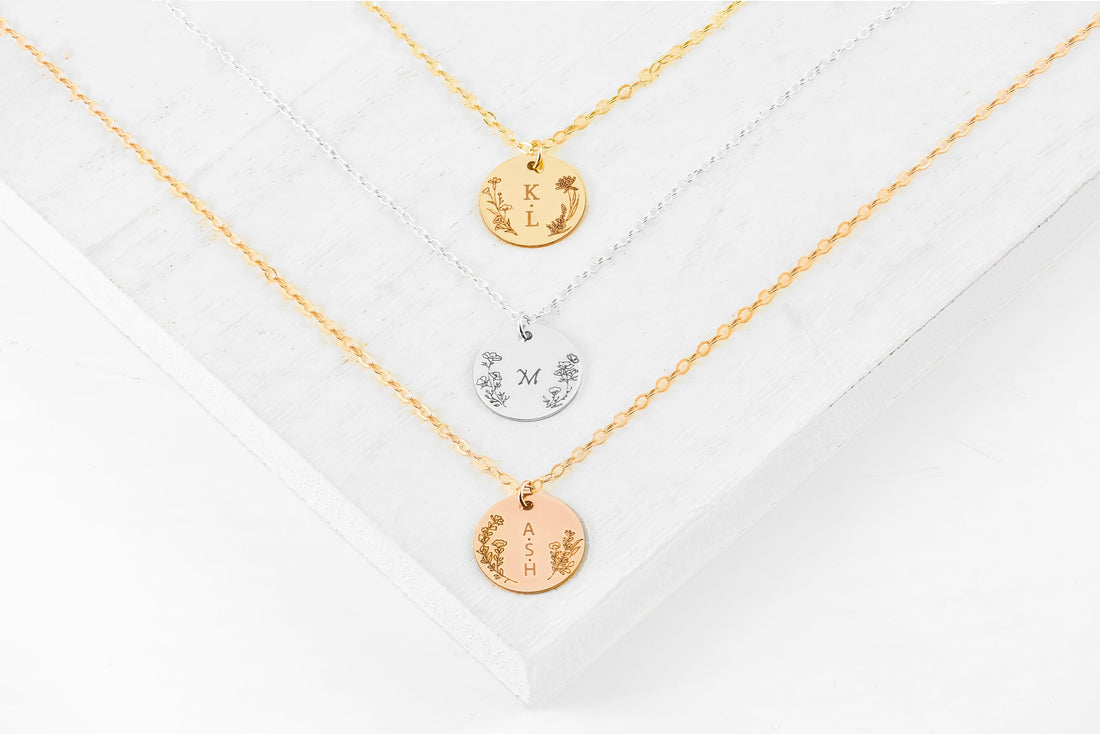 Floral Initial Disc Necklace