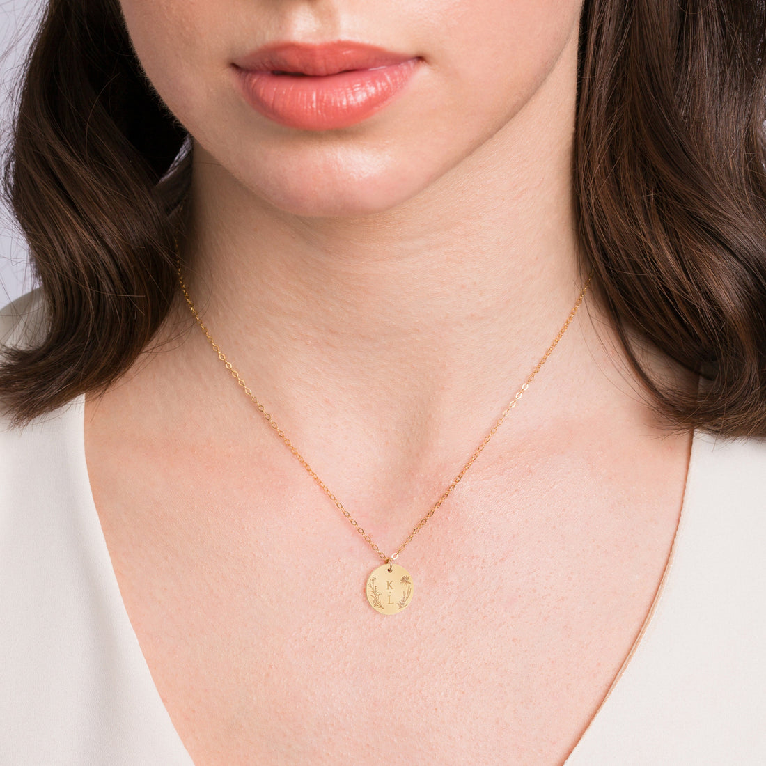 Floral Initial Disc Necklace