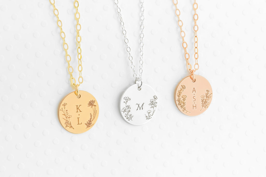 Floral Initial Disc Necklace