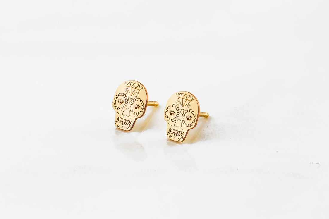 Sugar Skull Charm Stud Earrings