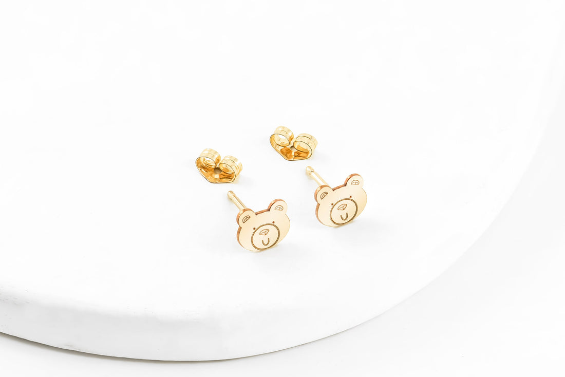 Bear Charm Stud Earrings