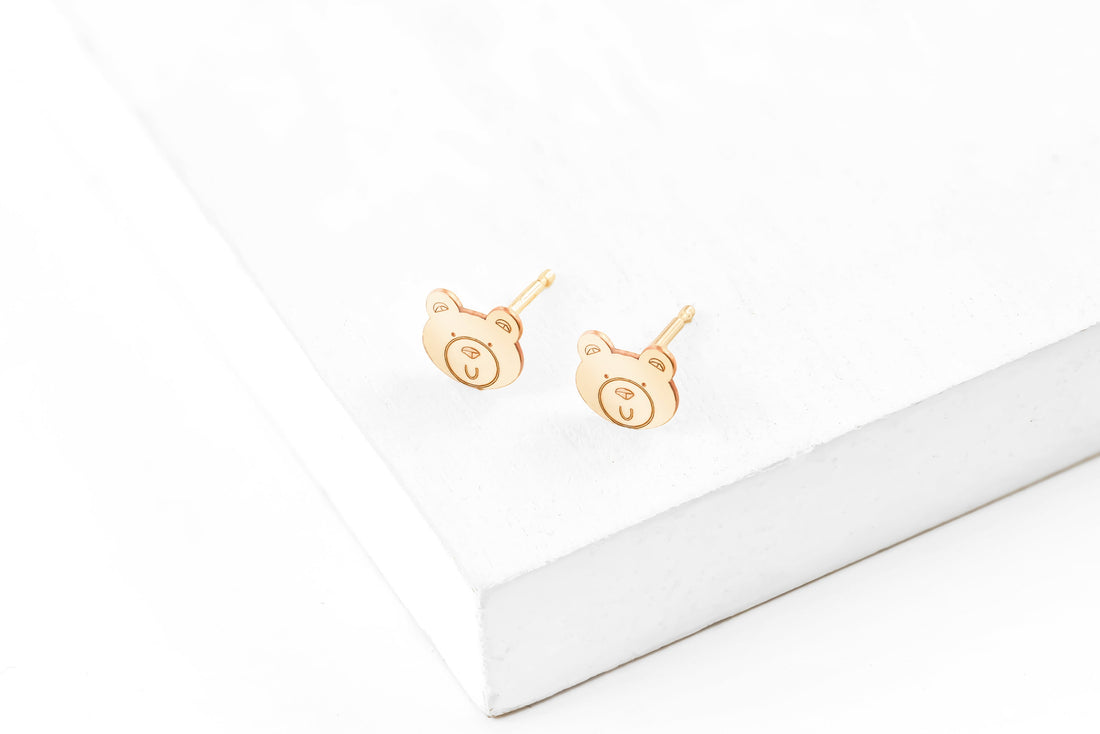 Bear Charm Stud Earrings
