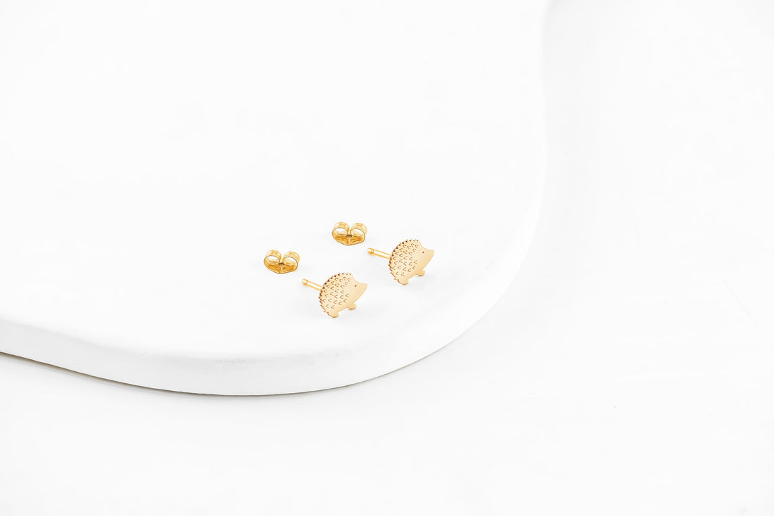 Rose Gold Cute Hedgehog Charm Stud Earrings