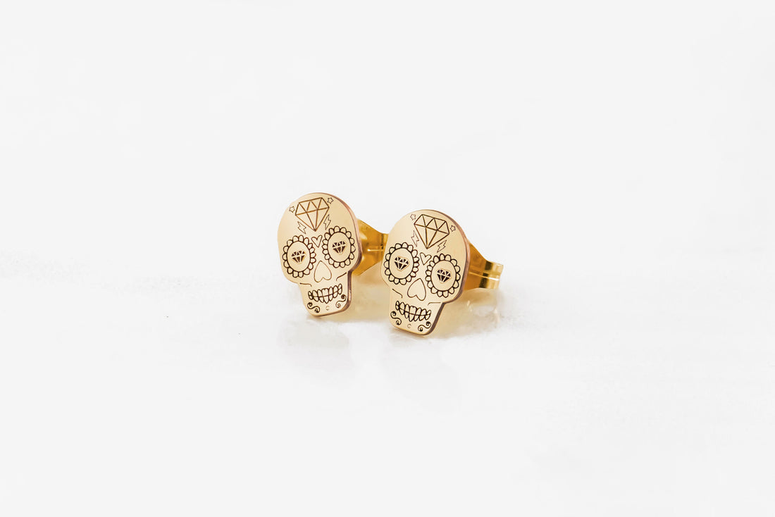 Sugar Skull Charm Stud Earrings