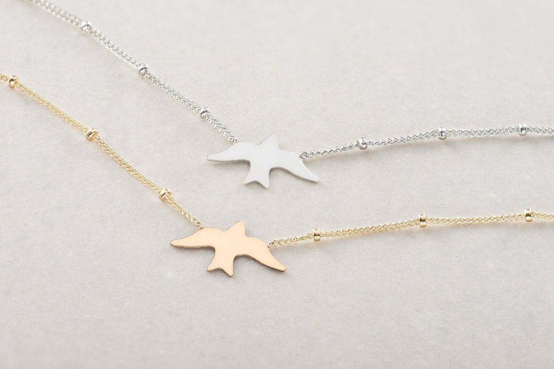 Dove Silhouette Pendant Beady Necklace