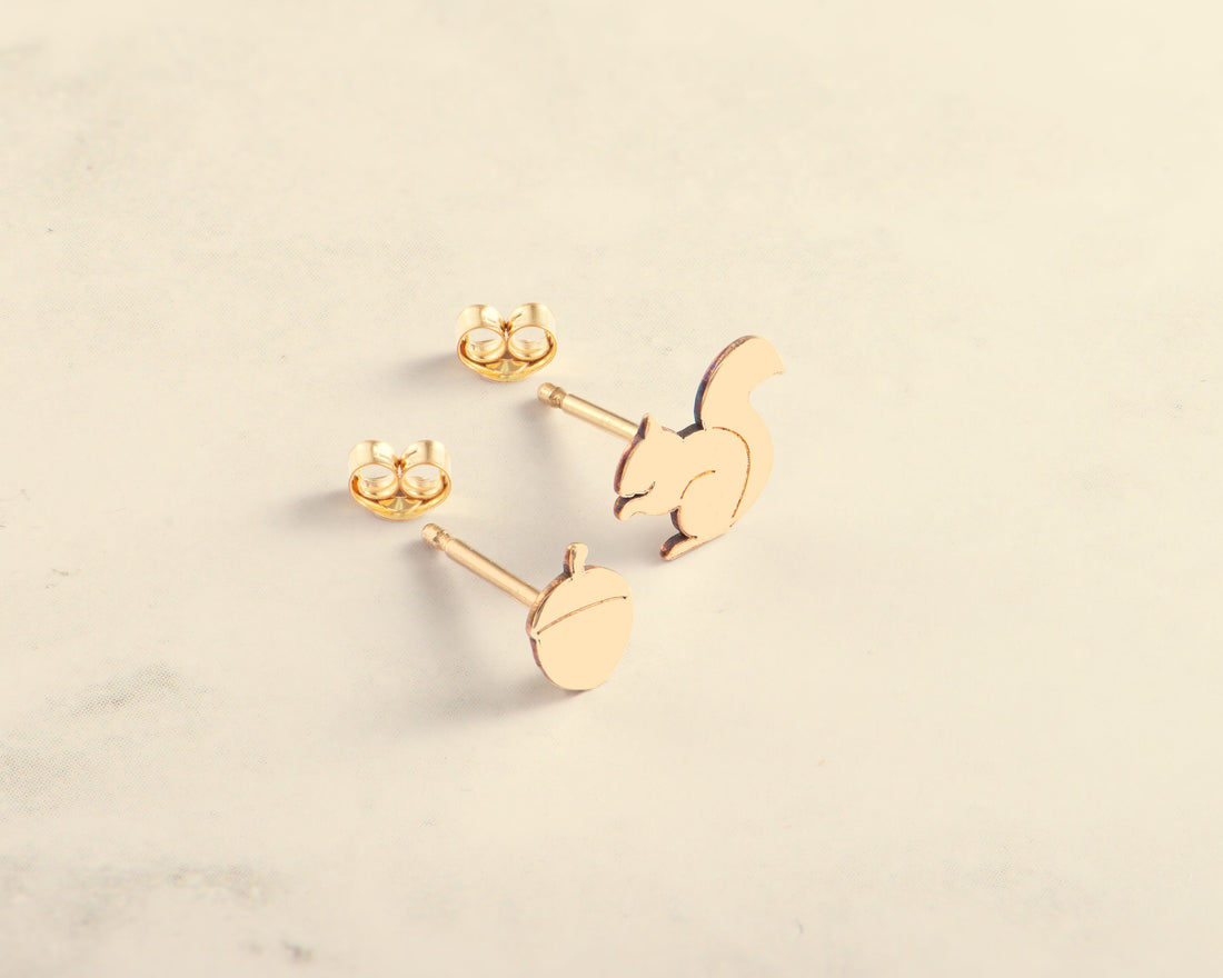 Squirrel and Acorn Earring Dainty Charm Necklace Set of 2