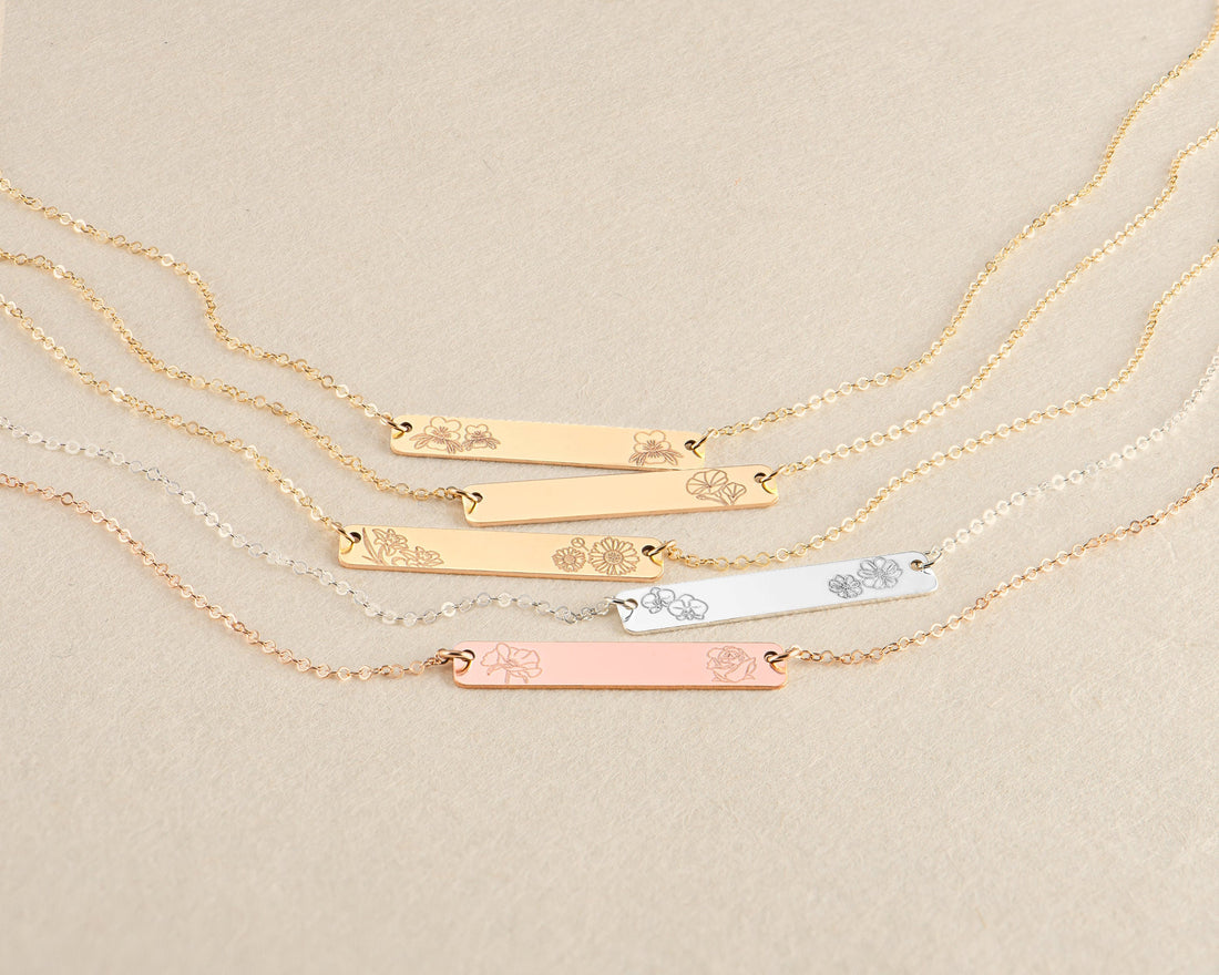 Birth Flower Bar Necklace