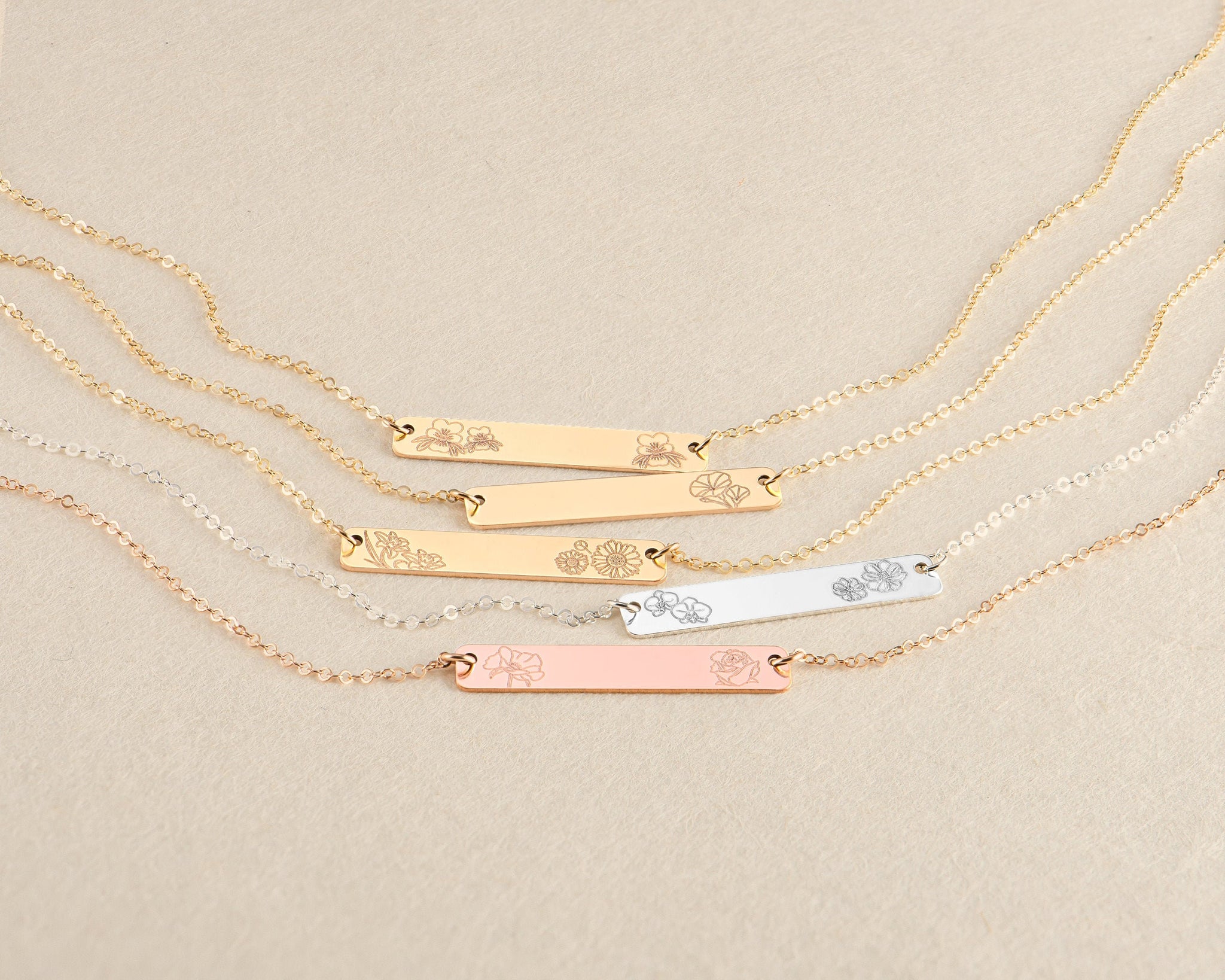 Birth Flower Bar Necklace