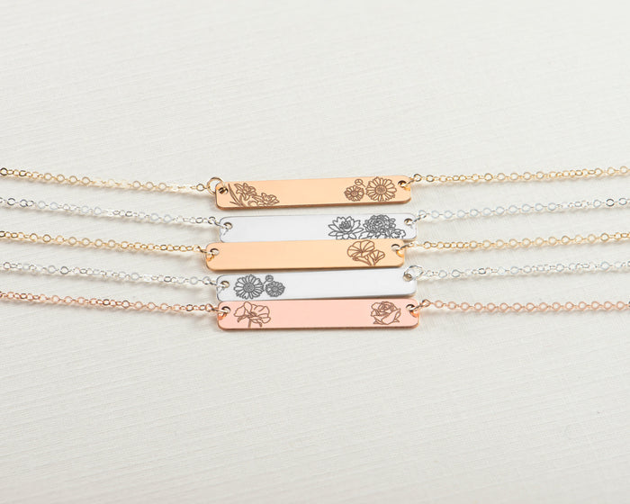 Birth Flower Bar Necklace