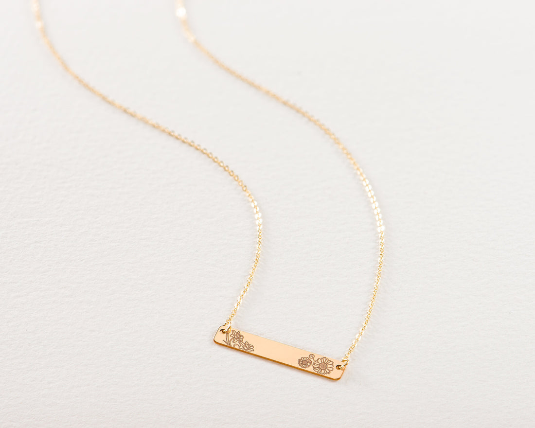 Birth Flower Bar Necklace