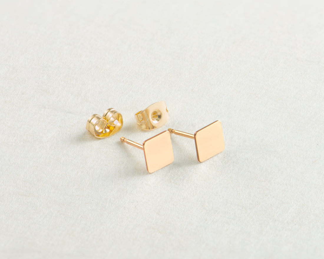Gold Square Stud Earrings