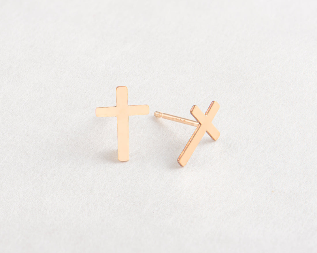 Gold Cross Stud Earrings