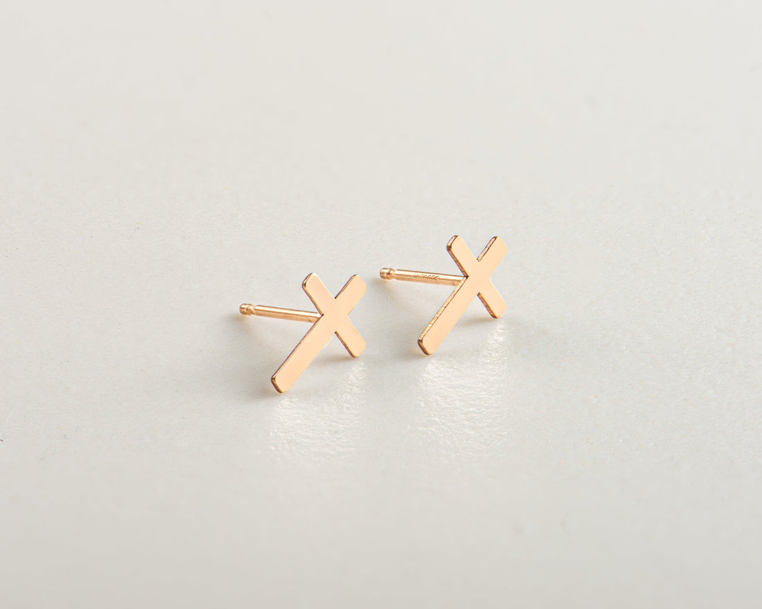 Gold Cross Stud Earrings
