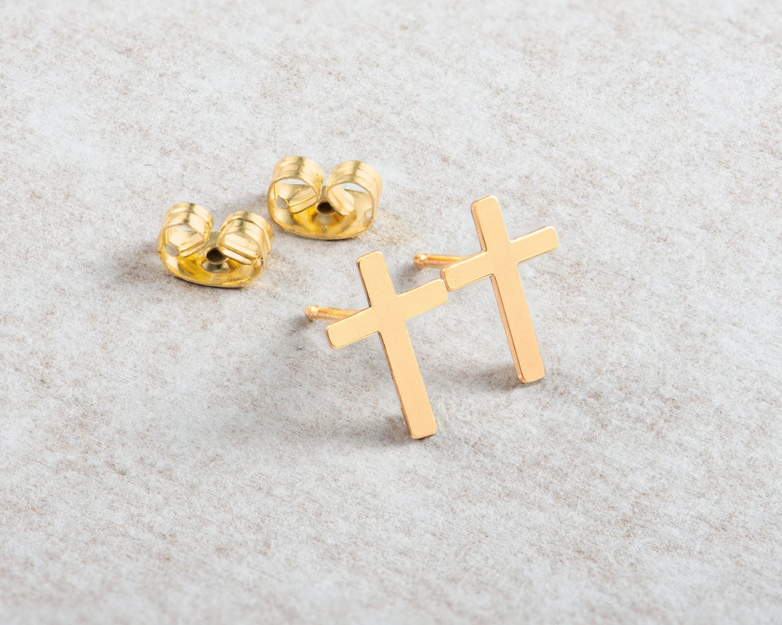Gold Cross Stud Earrings