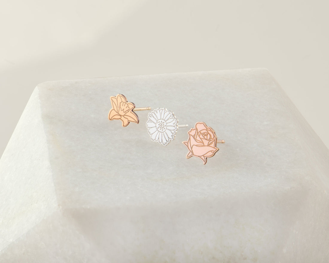 Birth Flower Stud Earrings