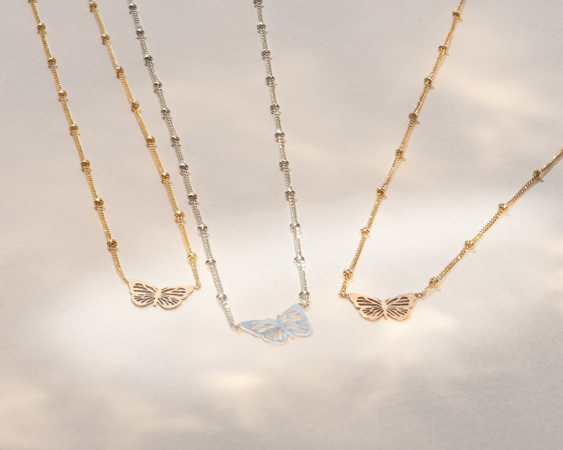 Butterfly Pendant Beady Necklace