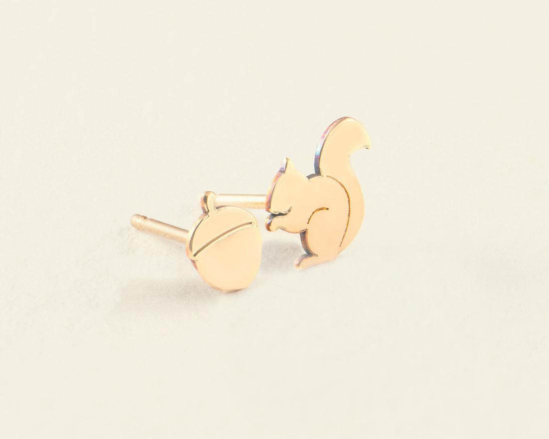 Squirrel and Acorn Earring Dainty Charm Necklace Set of 2