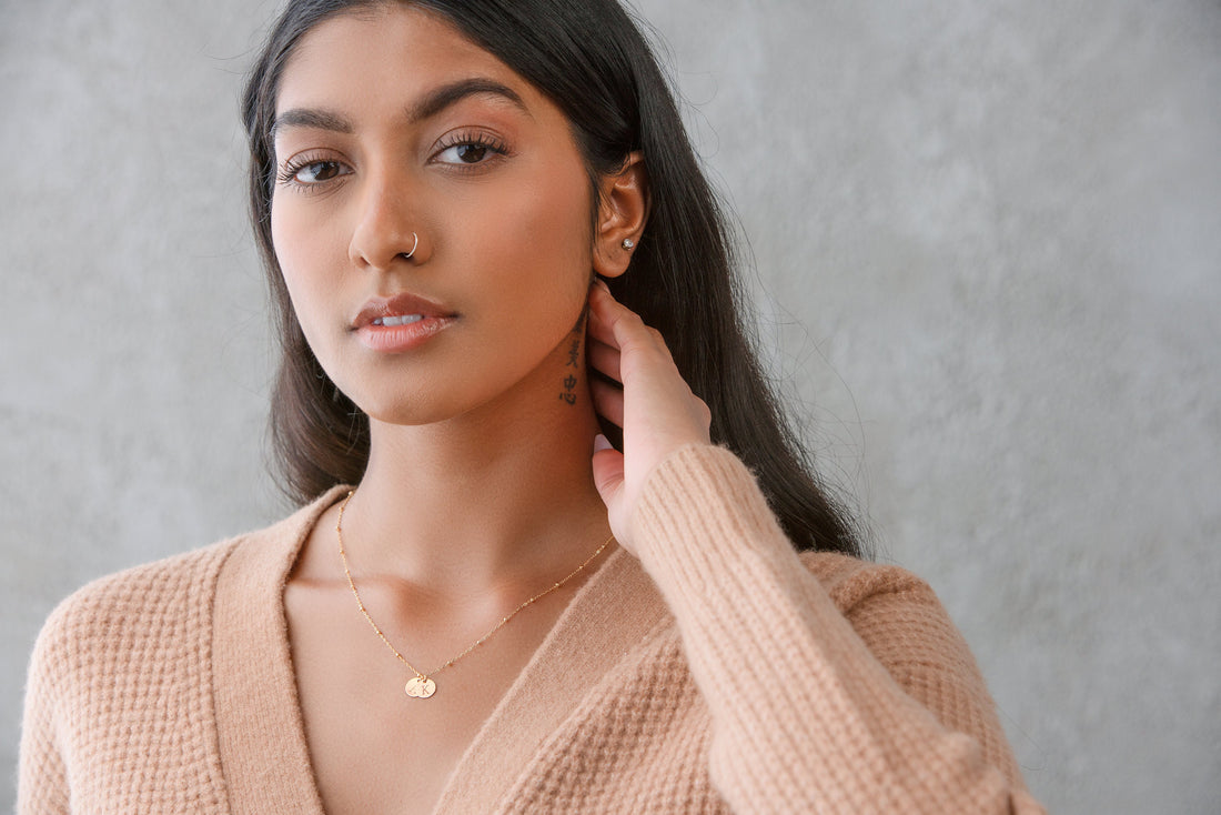 Initial Disc Pendant Beady Necklace
