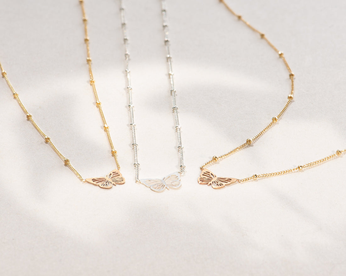 Butterfly Pendant Beady Necklace