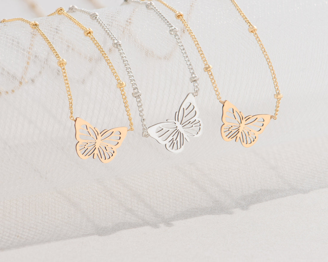 Butterfly Pendant Beady Necklace