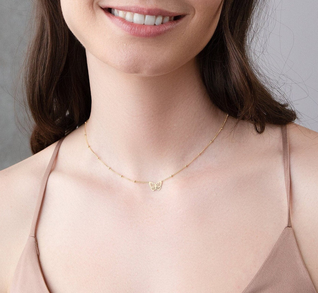 Butterfly Pendant Beady Necklace