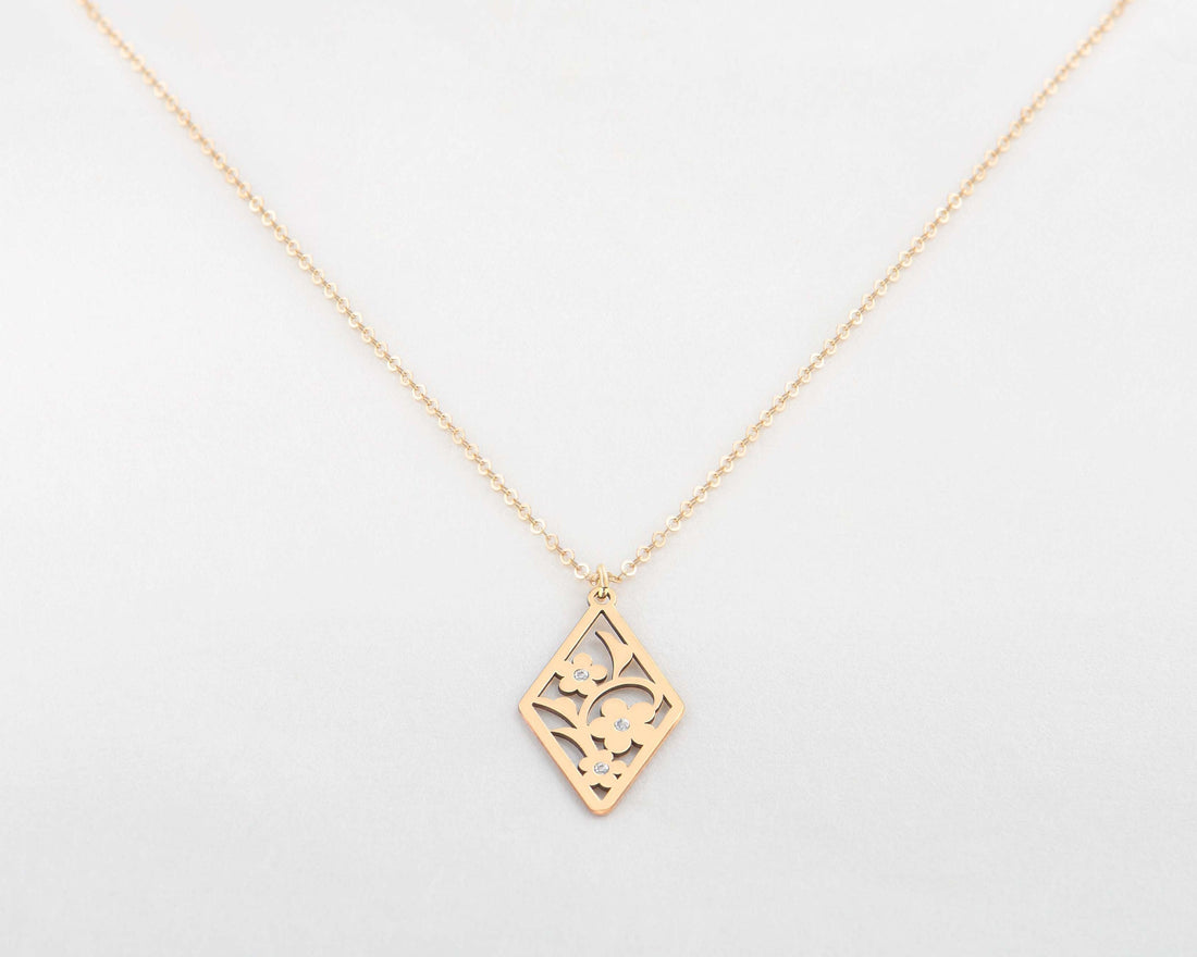 Floral Diamond Cutout Charm Necklace